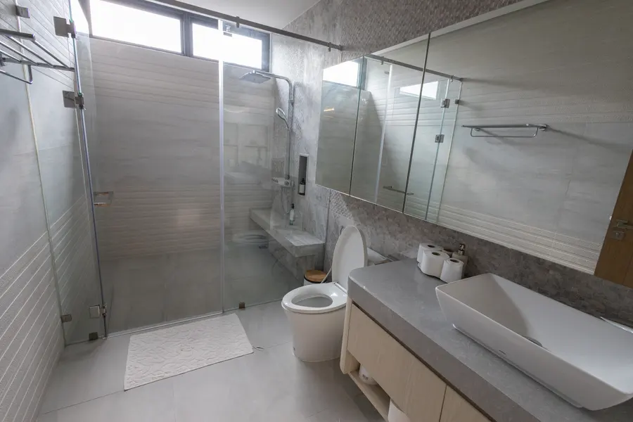 Contemporary bathroom with glass shower