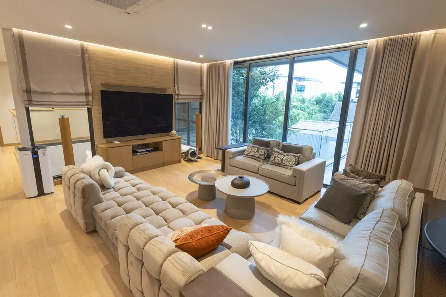 Wide view of the second-floor family room